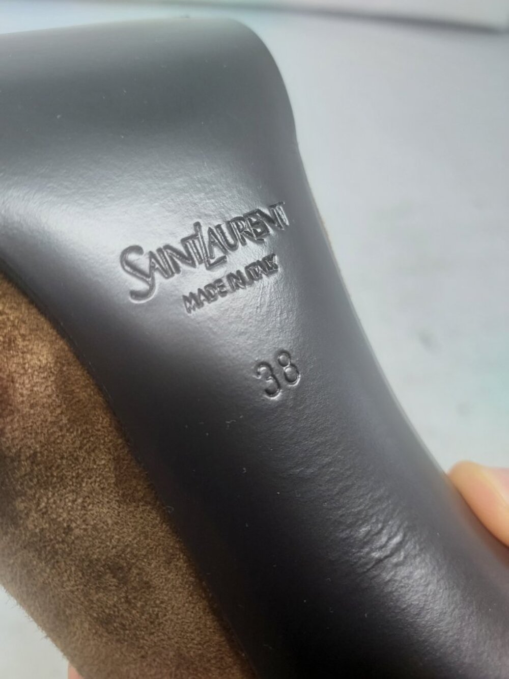 SAINT LAURENT YSL Brown Le Loafer Logo Suede Pump - Picture 6 of 12